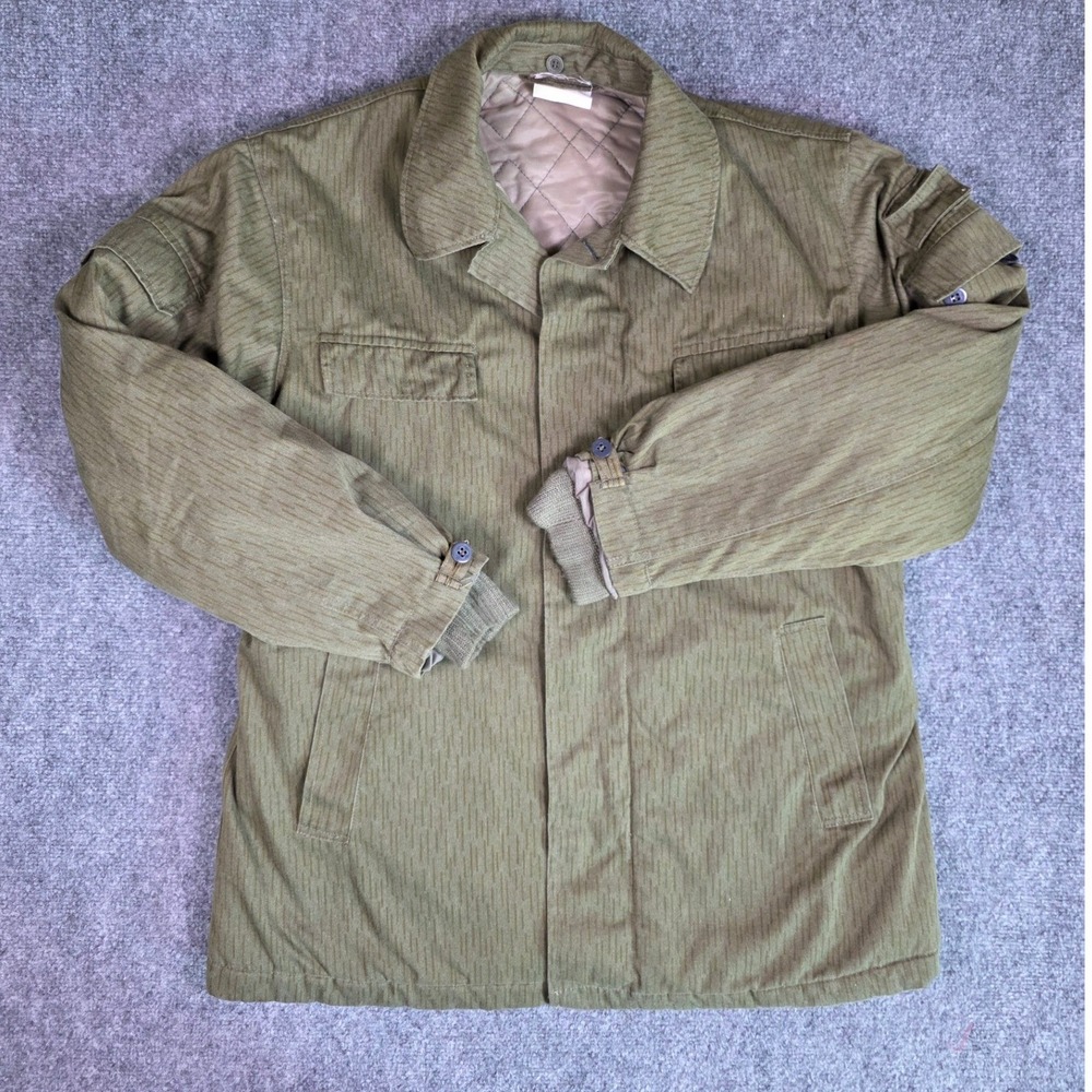 Vintage East German NVA Strichtarn Rain Camo Winter Field Jacket Quilted Mens L